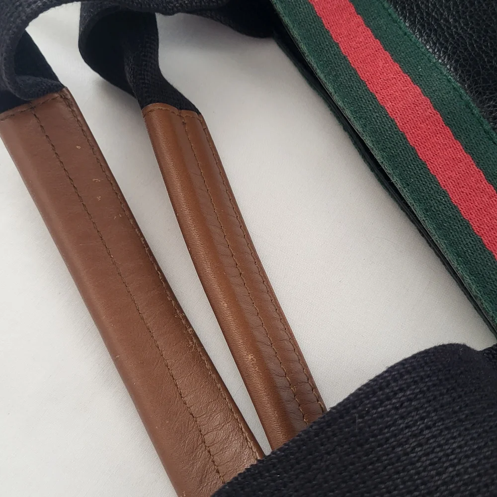 Gucci Black and Brown Tote Bag with Red Stripe